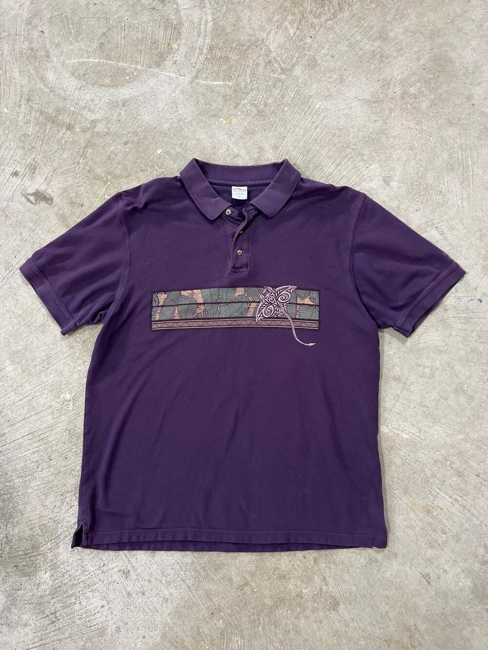 Vintage Crazy Shirts Hawaii Purple Tribal Manta Ray Graphic Polo Shirt XL